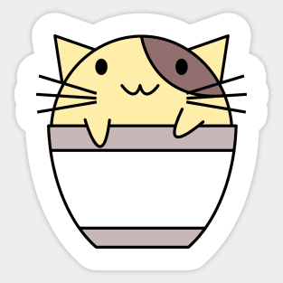 Cat in coffee cup yellow and brown Sticker